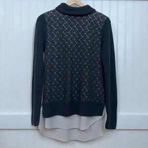 Simply Vera Women's Gray Turtleneck Sweater Lace Back Chiffon Hem Tunic Size M